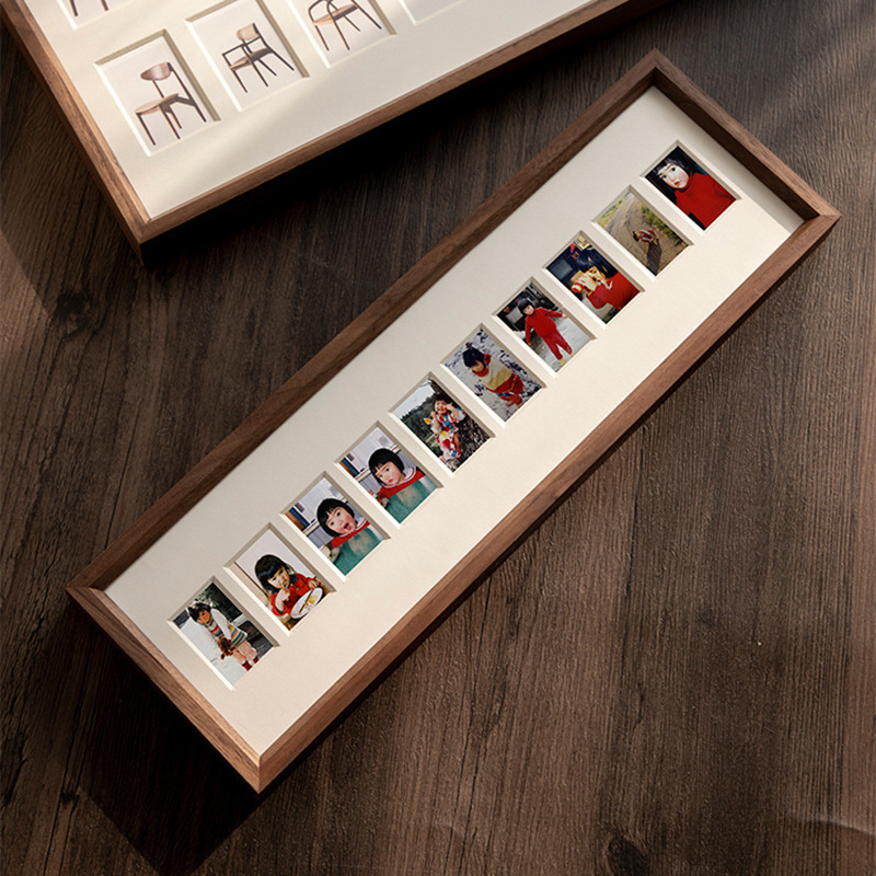 New Design 10 Holes Glass Picture Natural Walnut Wood Frames Kids 3D Solid Wooden Collage Photo Frame