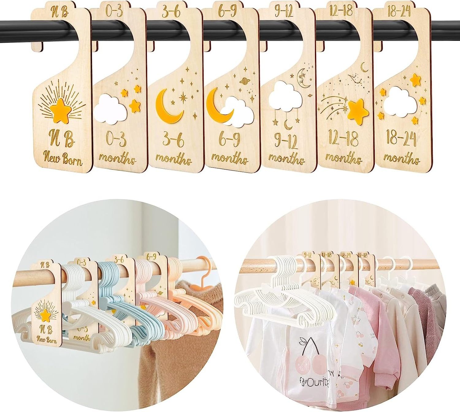 New 3D Wooden Nursery Clothes Organizer from Newborn to 24 Months Set of 7 Baby Clothes Organizer Wooden Baby Closet Dividers