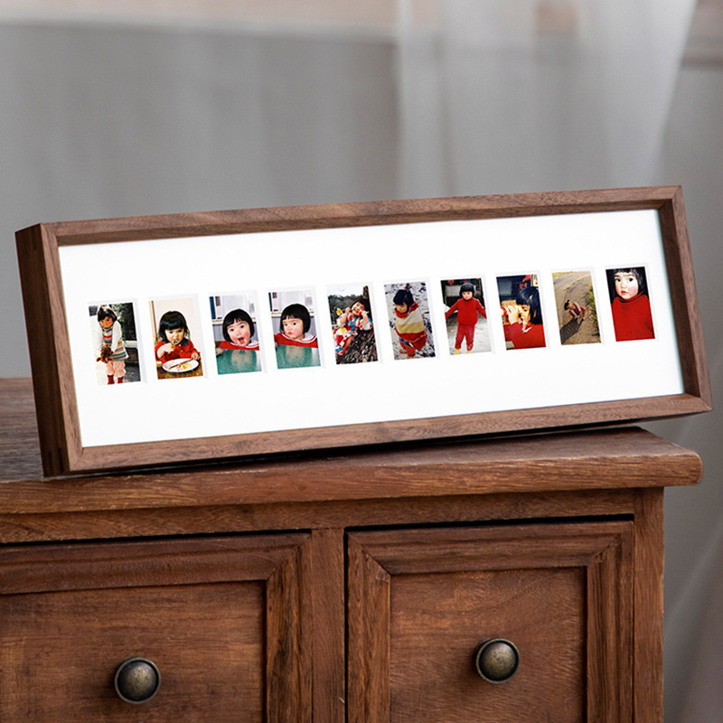 New Design 10 Holes Glass Picture Natural Walnut Wood Frames Kids 3D Solid Wooden Collage Photo Frame