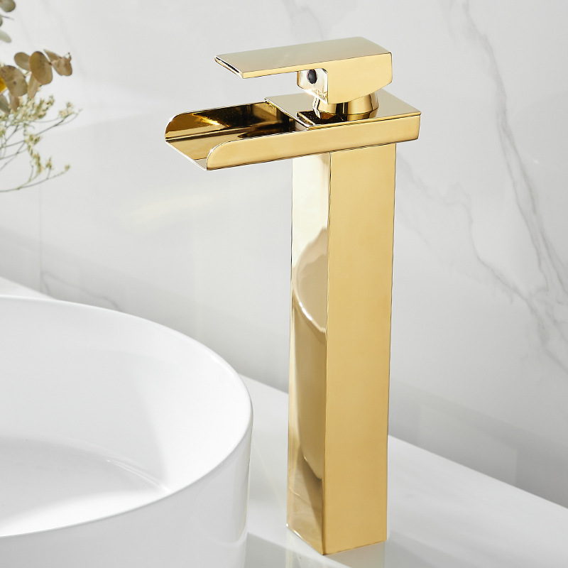 Oem Basin Set Water Fall Bathroom Mounted With Single Handle Brushed Gold Faucet