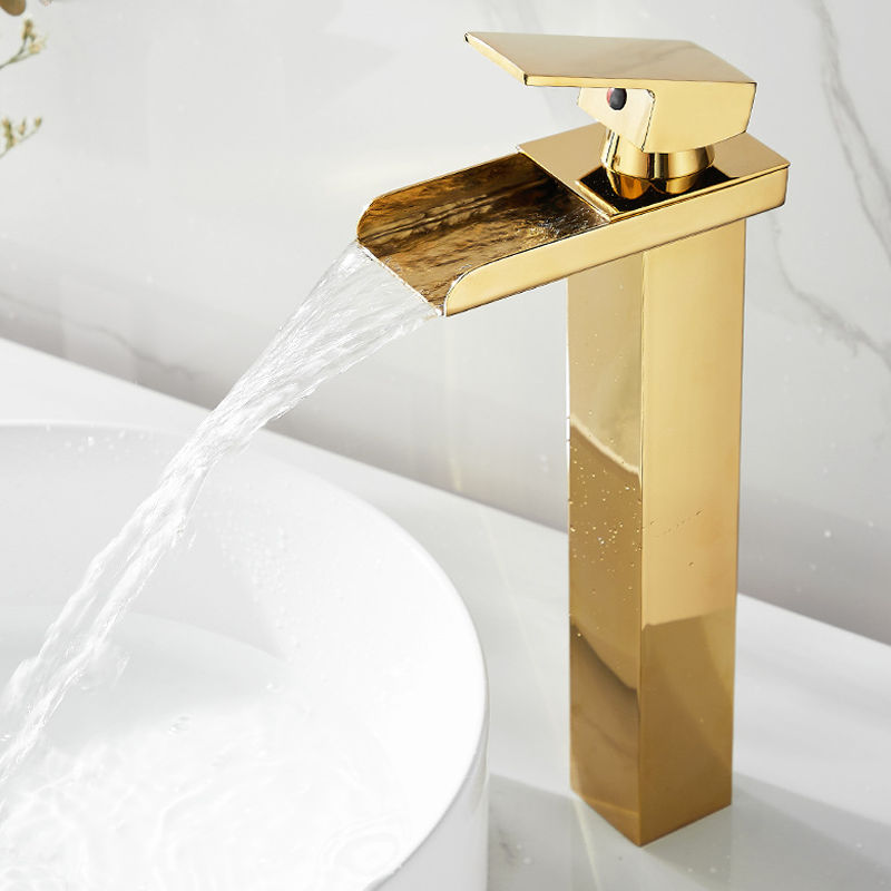 Oem Basin Set Water Fall Bathroom Mounted With Single Handle Brushed Gold Faucet