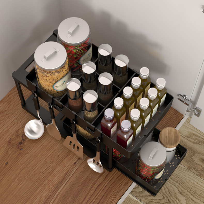 Pull Out Under Sink Organizers and Storage with Sliding Storage Drawer 2 Tier Sliding Under Bathroom Cabinet Sink Organizer