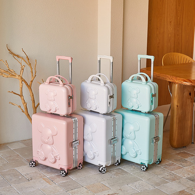 Fashion Cute 18 inch Trolley Luggage Suitcase Set for Student Kids Luggage with Aluminum Frame Small Cosmetic Case