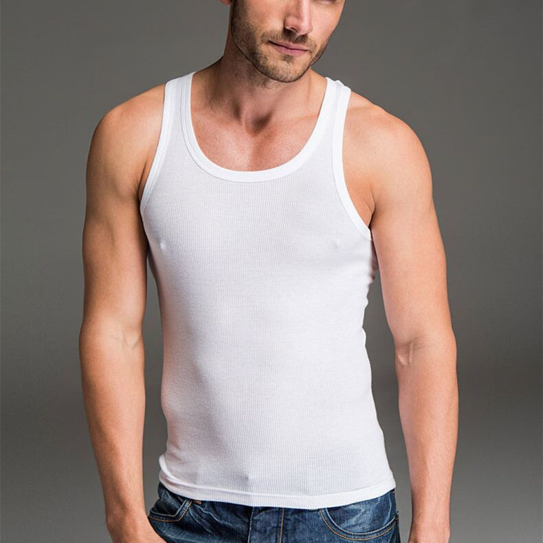 Custom logo summer men's cotton fitness vest bodybuilding ribbed vest stretching fitness vest