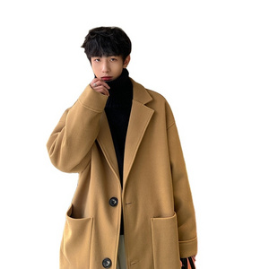 Custom Coats Fashion Casual Solid Turn Down Collar Winter Long Coat Men Wool Jackets Overcoats With Fur