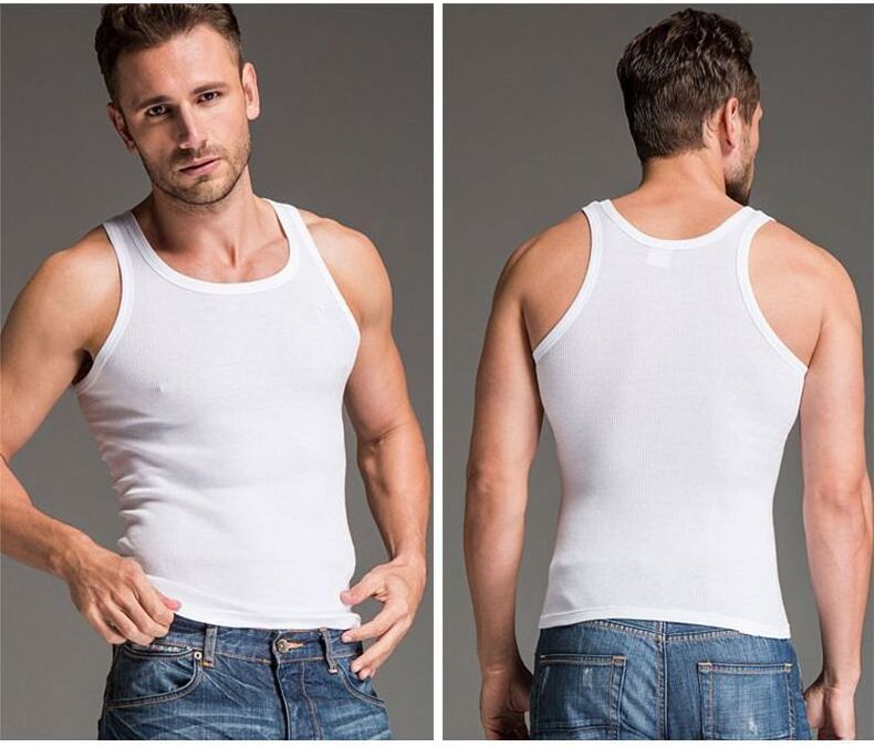 Custom logo summer men's cotton fitness vest bodybuilding ribbed vest stretching fitness vest