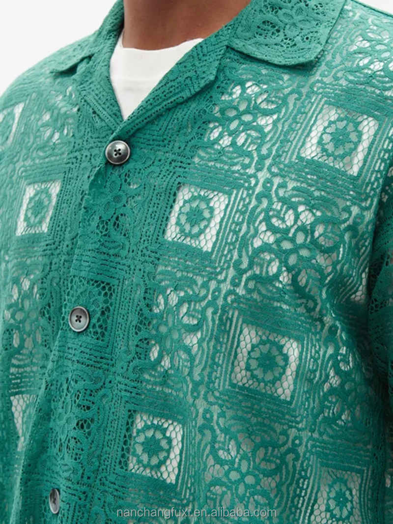 Custom patterned terylene lace men's shirt textured buckle lace oversized men's short sleeve shirt