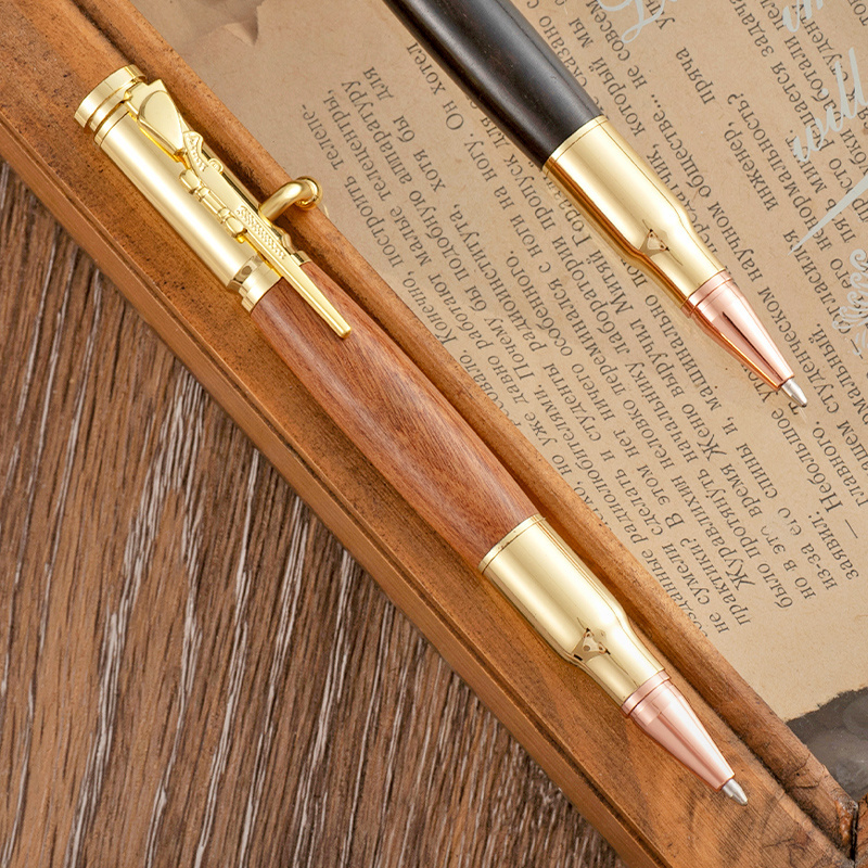 Creative Fun Novelty eco-friendly  Rosewood Purple Sandalwood Bolt Action Tactical Pen Custom Logo Gun Shape Ball Point Pen