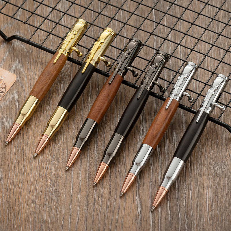 Creative Fun Novelty eco-friendly  Rosewood Purple Sandalwood Bolt Action Tactical Pen Custom Logo Gun Shape Ball Point Pen