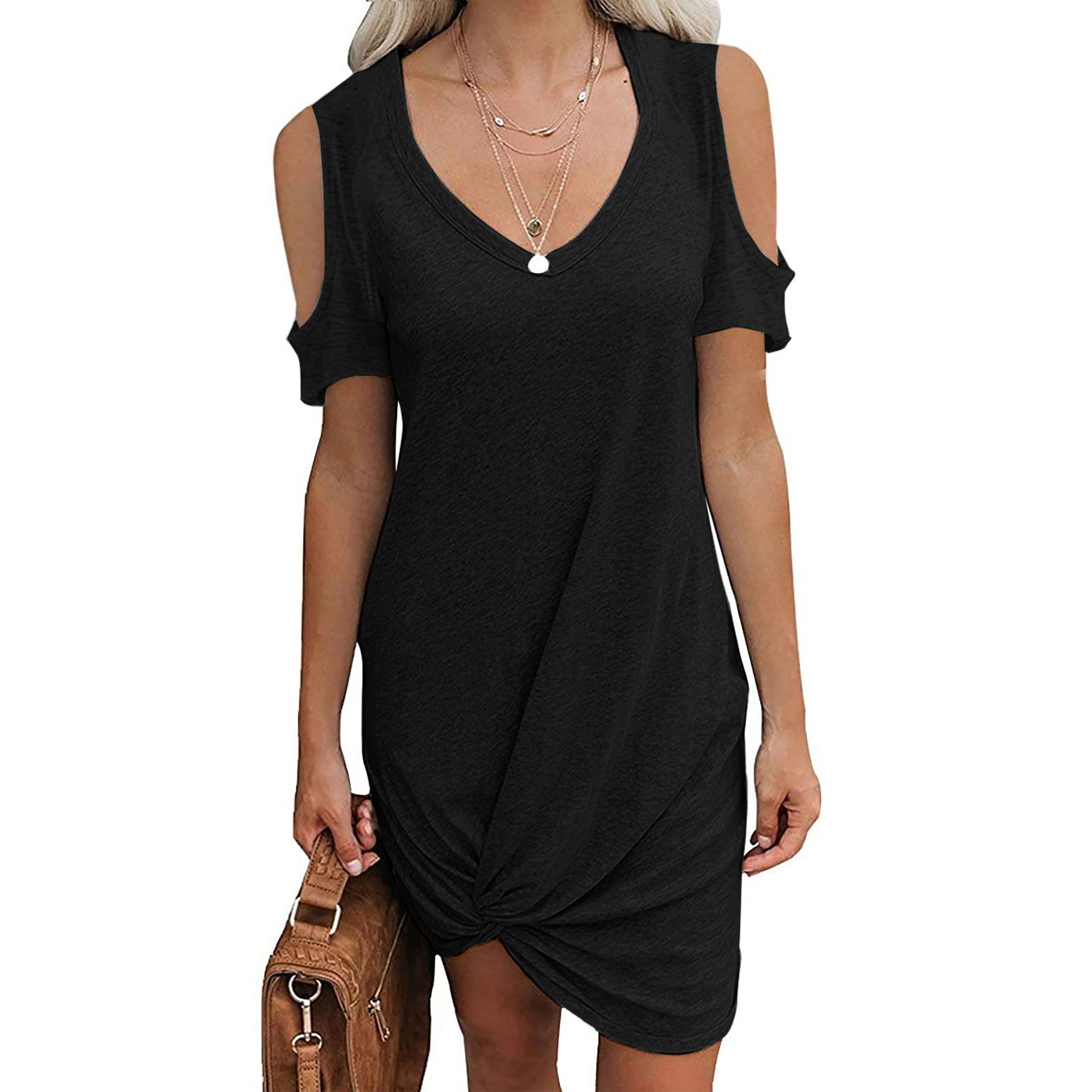 Summer Women Clothing Cotton Blank Plus Size Loose T Shirt Dress For Women Casual Loose Dress Ladies V Neck T Shirt Dress