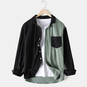 Wholesale Fashion two colors Autumn men's casual Button Up Shirt loose corduroy long-sleeve shirt custom logo shirts with pocket