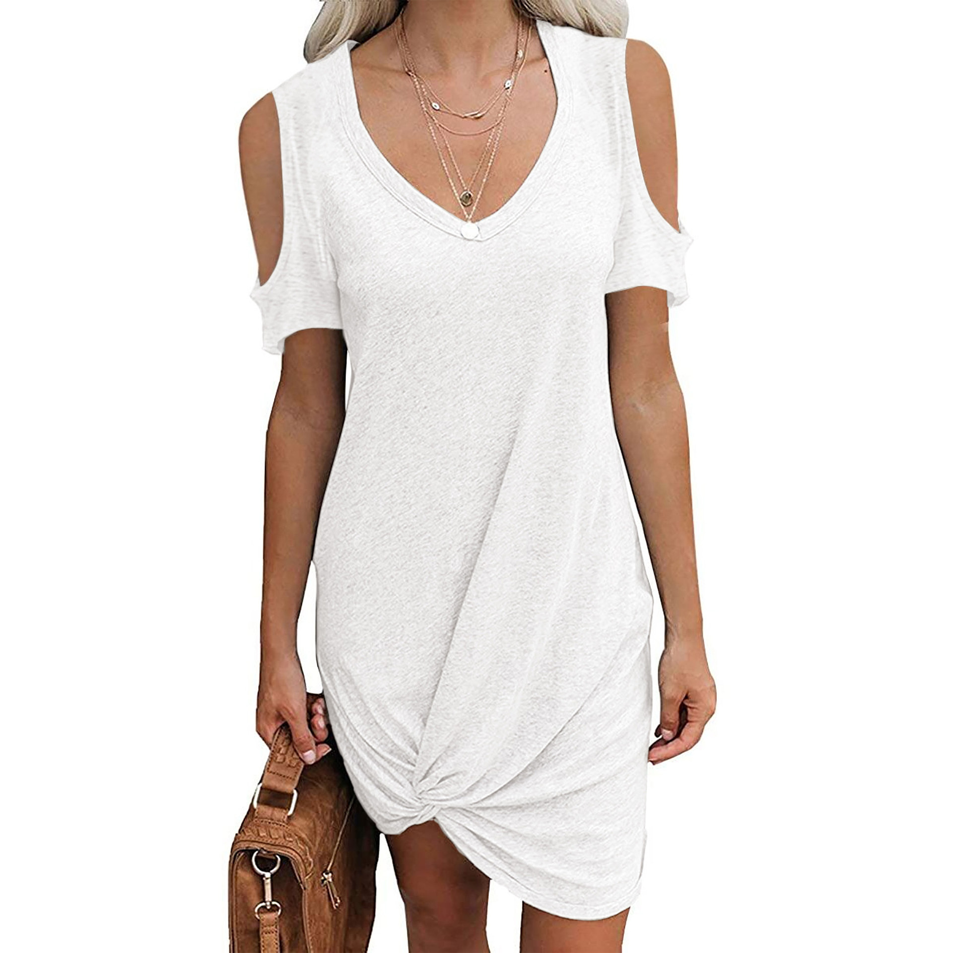 Summer Women Clothing Cotton Blank Plus Size Loose T Shirt Dress For Women Casual Loose Dress Ladies V Neck T Shirt Dress