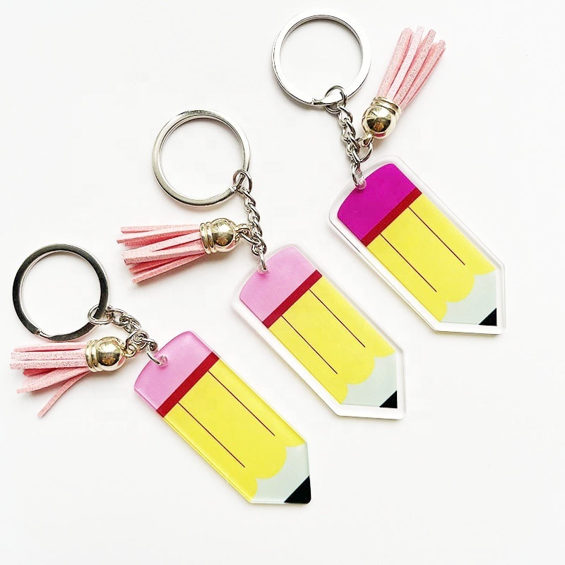 Personalized Blank Letter Tassel Keyring Teacher's Day Clear Plastic Pencil Acrylic Keychain