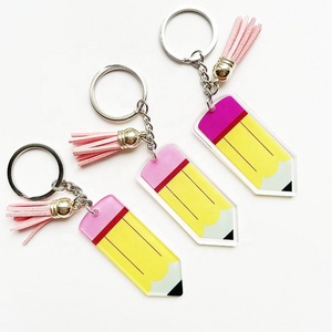 Personalized Blank Letter Tassel Keyring Teacher's Day Clear Plastic Pencil Acrylic Keychain