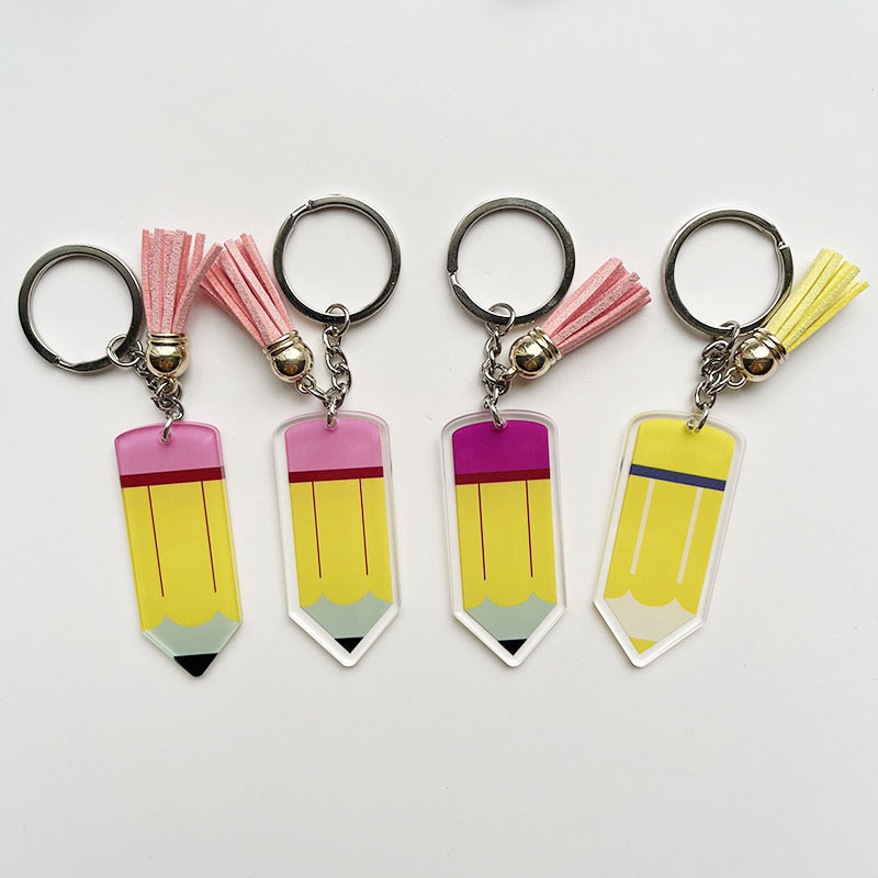 Personalized Blank Letter Tassel Keyring Teacher's Day Clear Plastic Pencil Acrylic Keychain