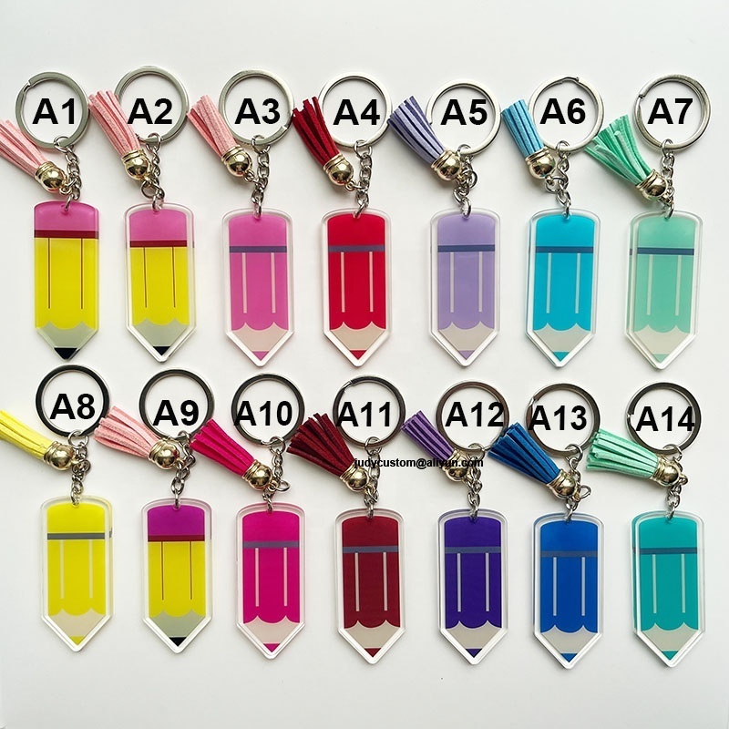 Personalized Blank Letter Tassel Keyring Teacher's Day Clear Plastic Pencil Acrylic Keychain