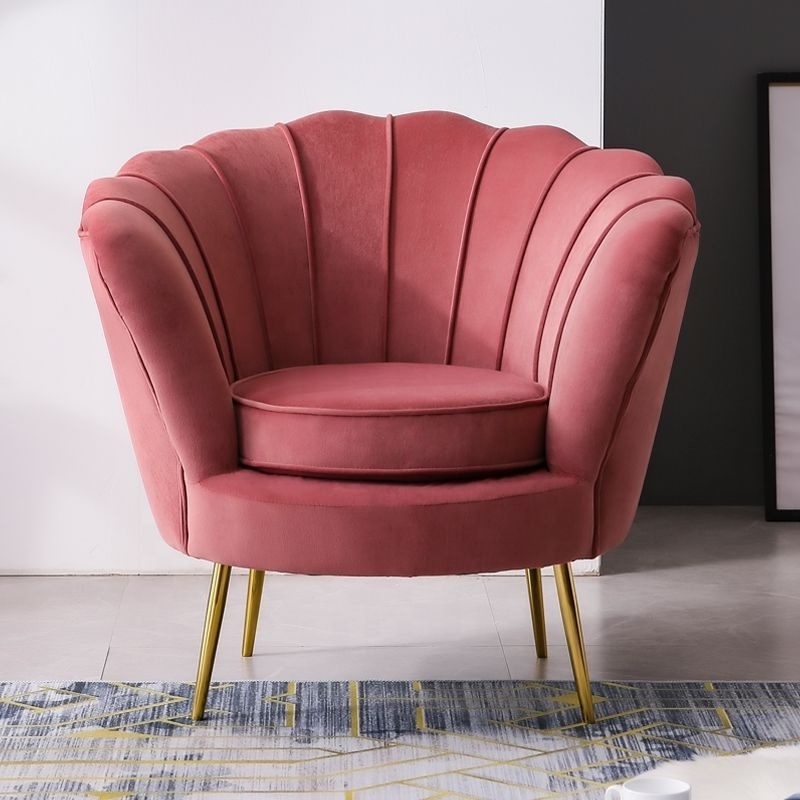 Pink Tufted Velvet Shell Chair velvet Vanity Chair for Makeup Room with Shell Back for Bedroom Accent Chairs for Living