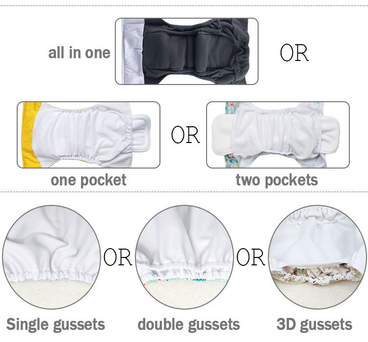 High quality adjustable reusable bamboo baby washable eco double gussets cloth diaper