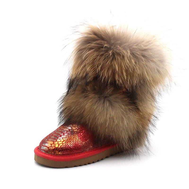 Ladies Warm Boots Wholesale Real Raccoon Fur Fox Hair Women Boot Shoes Winter Women's Boots