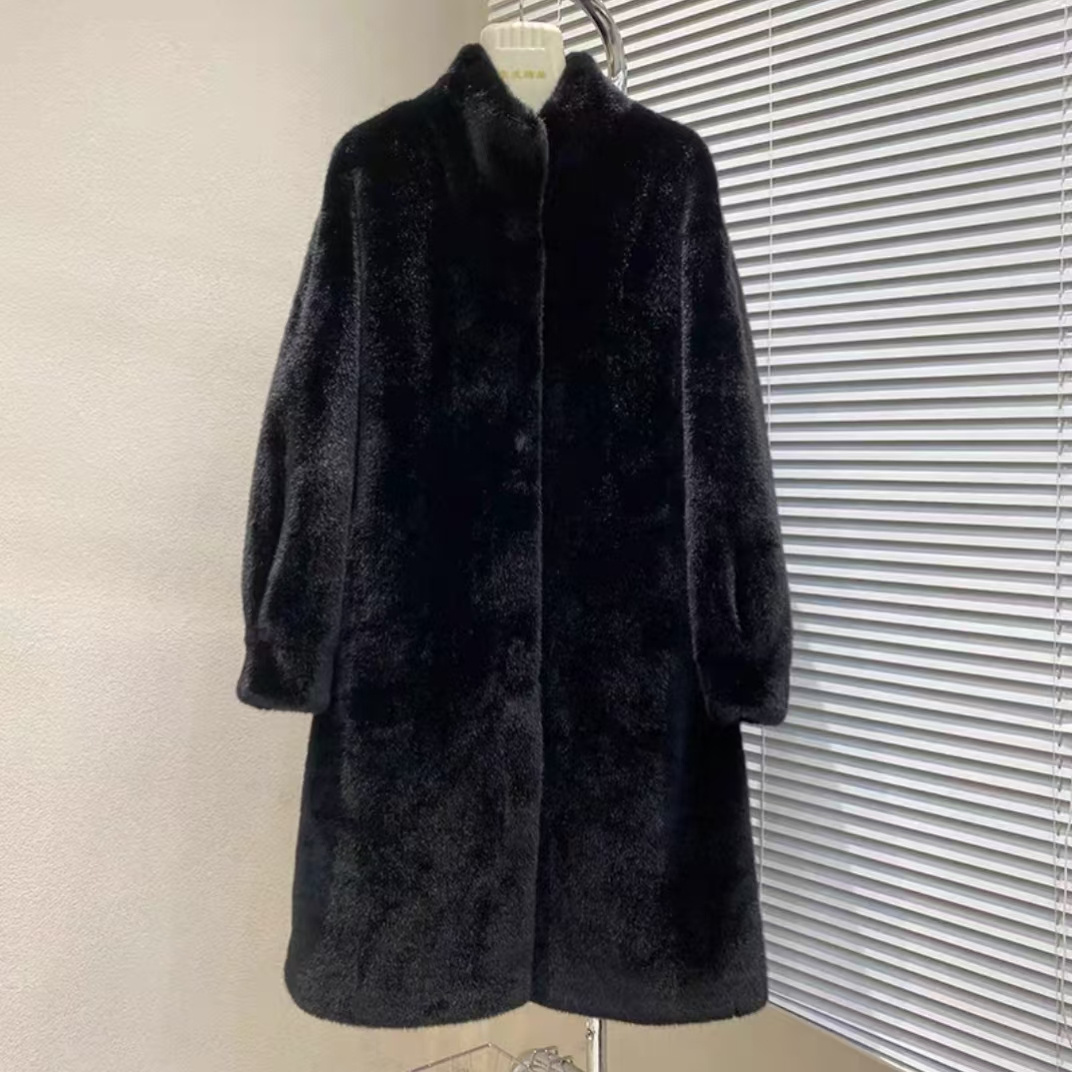 Custom Clothing Manufacturers Plus Size Women's Mink Fur Coat With Zip Big Hood Women Clothing Black Long Faux Fur Jacket