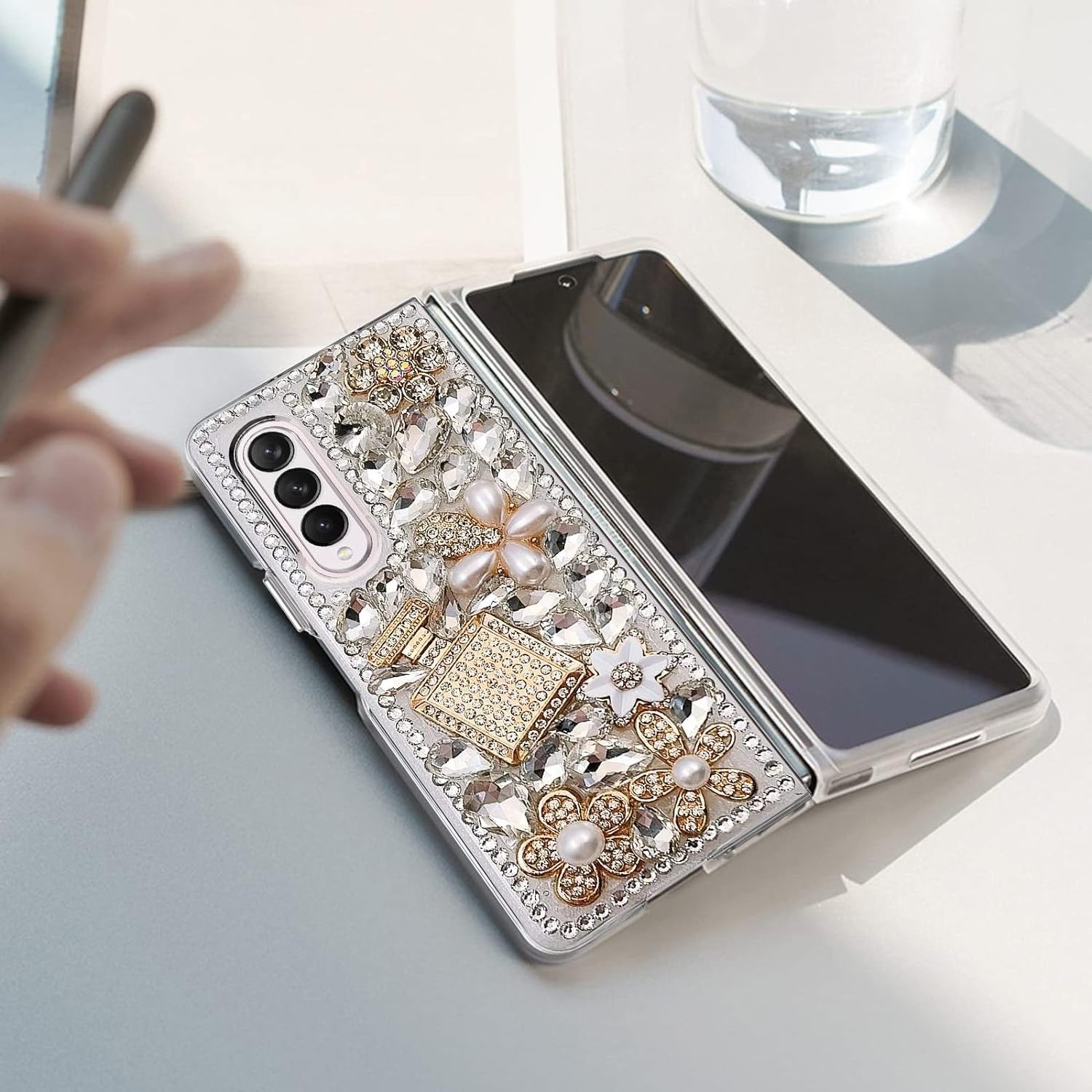 Wholesale 3D Handmade Crystal Rhinestones Diamond Glitter Hard Acrylic Phone Case for Samsung Galaxy Z Fold 5 4 3 2 Cell Cover