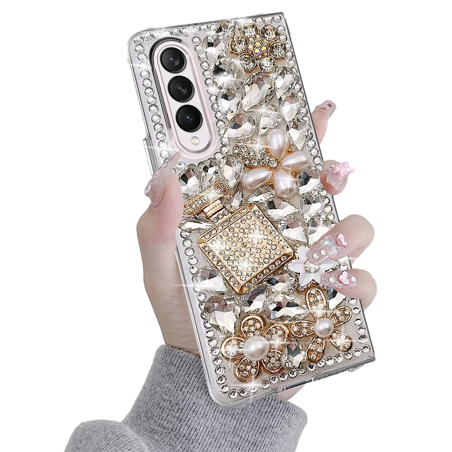 Wholesale 3D Handmade Crystal Rhinestones Diamond Glitter Hard Acrylic Phone Case for Samsung Galaxy Z Fold 5 4 3 2 Cell Cover