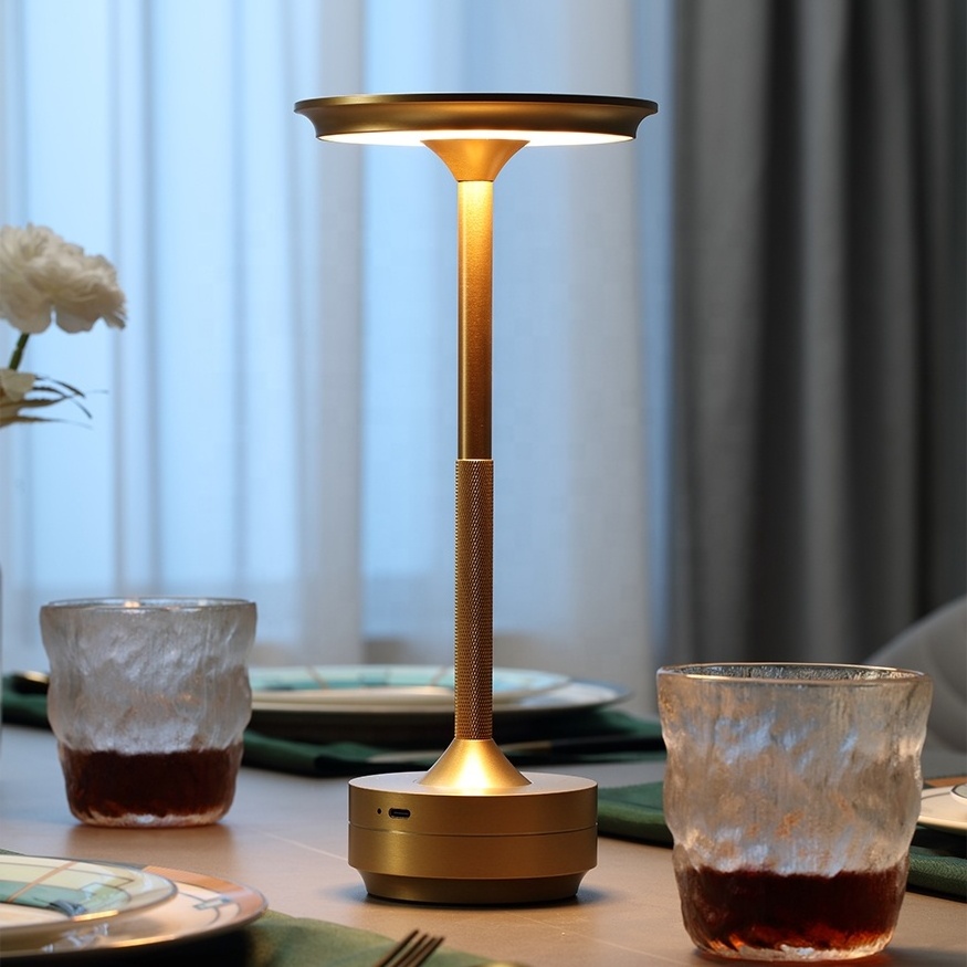 Restaurant luxury cordless rechargeable aluminum metal touch hotel bar living room reading decoration led table lamp