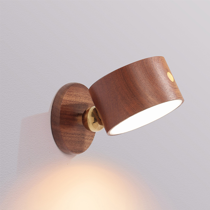 Wooden Magnetic Wall Sconce Rotatable LED Wall Light USB Rechargeable cordless Batter Dimmable Reading Cabinet Night Light