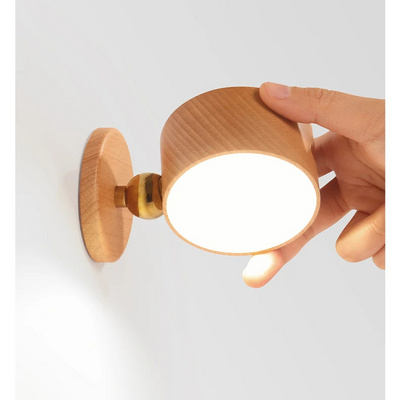 Wooden Magnetic Wall Sconce Rotatable LED Wall Light USB Rechargeable cordless Batter Dimmable Reading Cabinet Night Light