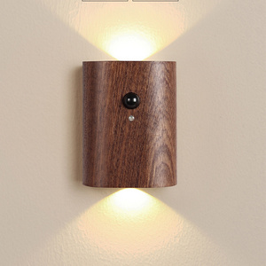 Wood Modern Design Indoor Induction Wall Sconce LED Motion Sensor Up And Down Light Wall Lamp For Living Room Home Stairs Closet