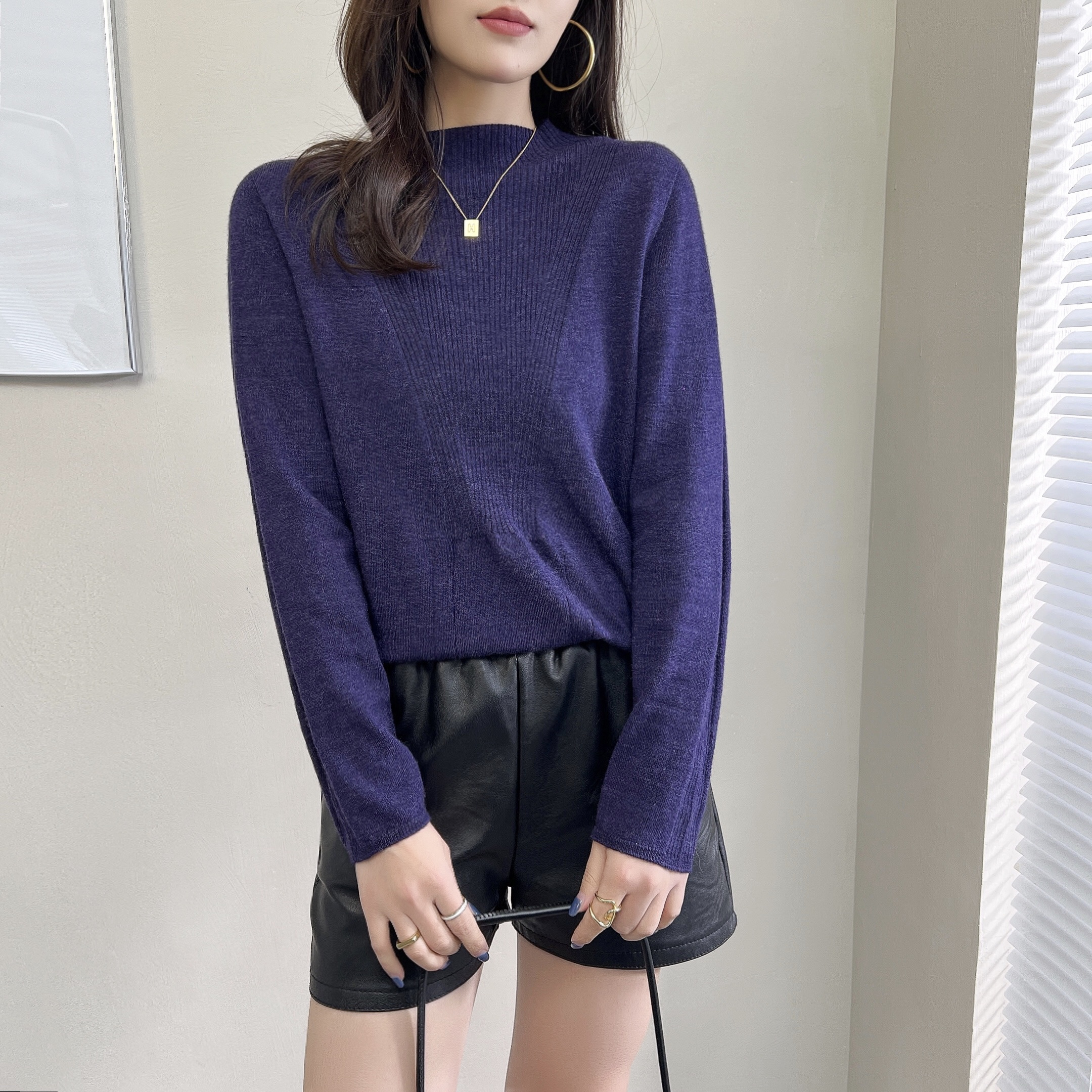 2023 Factory Custom 100% Pure Cashmere Women's Sweater Pullover Winter Knit Half V neck Wool Cashmere Sweater ladies