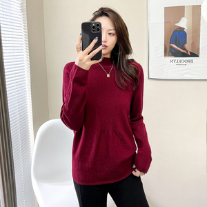 2023 Factory Custom 100% Pure Cashmere Women's Sweater Pullover Winter Knit Half V neck Wool Cashmere Sweater ladies