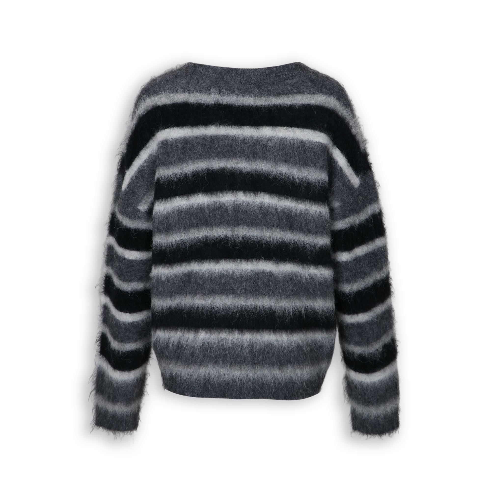 New Design Stripe Brushed Hairy V Neck Long Sleeve Knit  Cardigan Sweater for Women