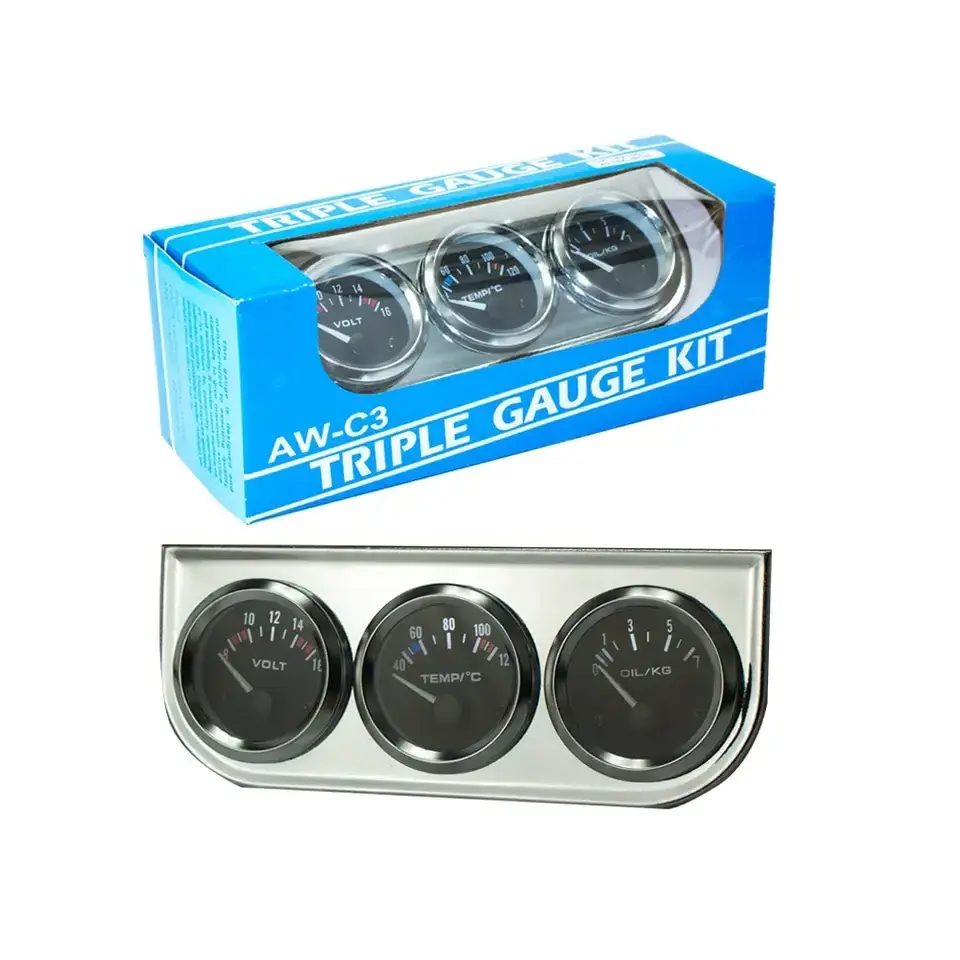 52mm Triple kit Oil Temp Gauge + Water Temp Gauge + Oil Pressure Gauge or Volt meter with Sensor 3in1 Car