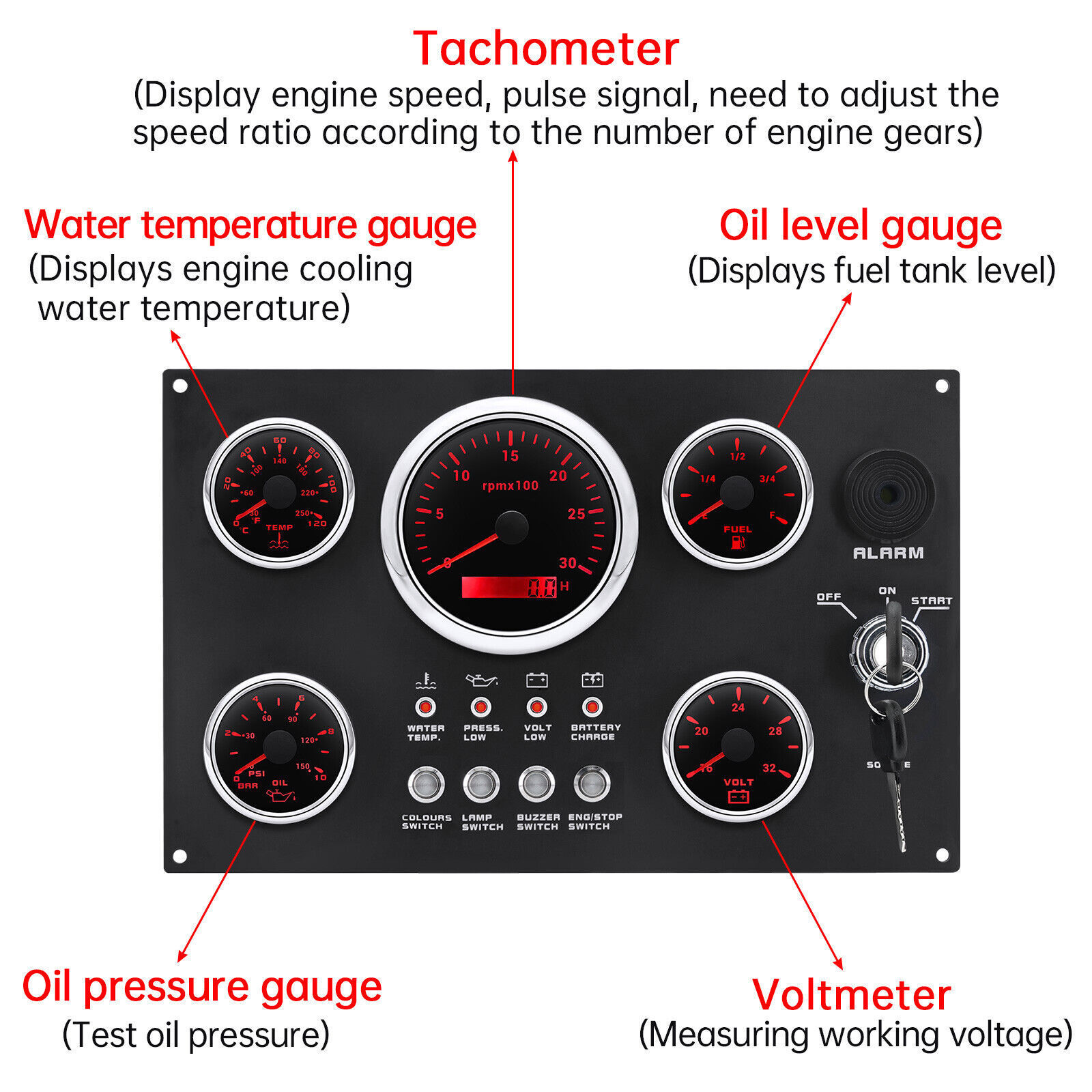 Waterproof Marine Dashboard Switch Panel Boat Dashboards 24V Diesel Engine Control Panel