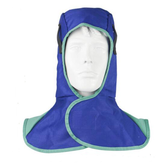 Flame Retardant Cotton Blue Welding Hood with Neck Shoulder Drape Welding Cap Heat Resistant Neck Protector Match Weld Helmet