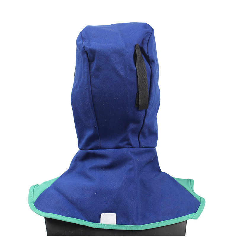 Flame Retardant Cotton Blue Welding Hood with Neck Shoulder Drape Welding Cap Heat Resistant Neck Protector Match Weld Helmet