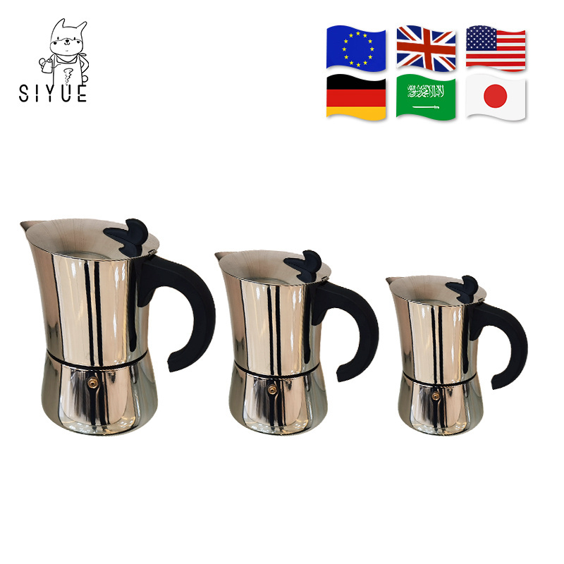 SIYUE Moka Coffee Pot Maker Capacity Mocha Pot Food Grade Stainless Steel with Handle CNC SUS304 Bottle Metal 9157 4 Cups PS