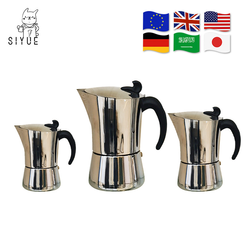 SIYUE Moka Coffee Pot Maker Capacity Mocha Pot Food Grade Stainless Steel with Handle CNC SUS304 Bottle Metal 9157 4 Cups PS