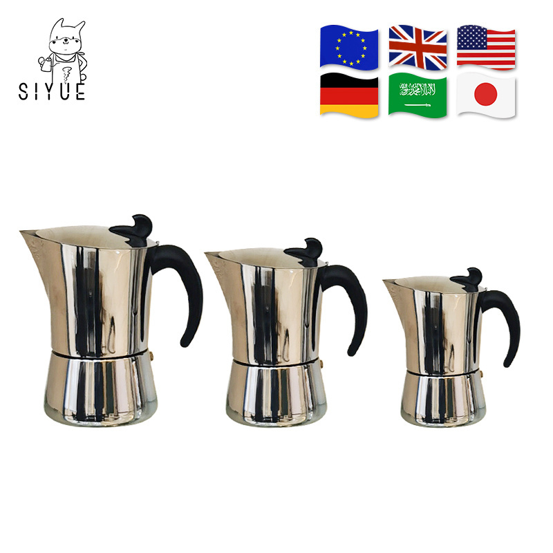 SIYUE Moka Coffee Pot Maker Capacity Mocha Pot Food Grade Stainless Steel with Handle CNC SUS304 Bottle Metal 9157 4 Cups PS