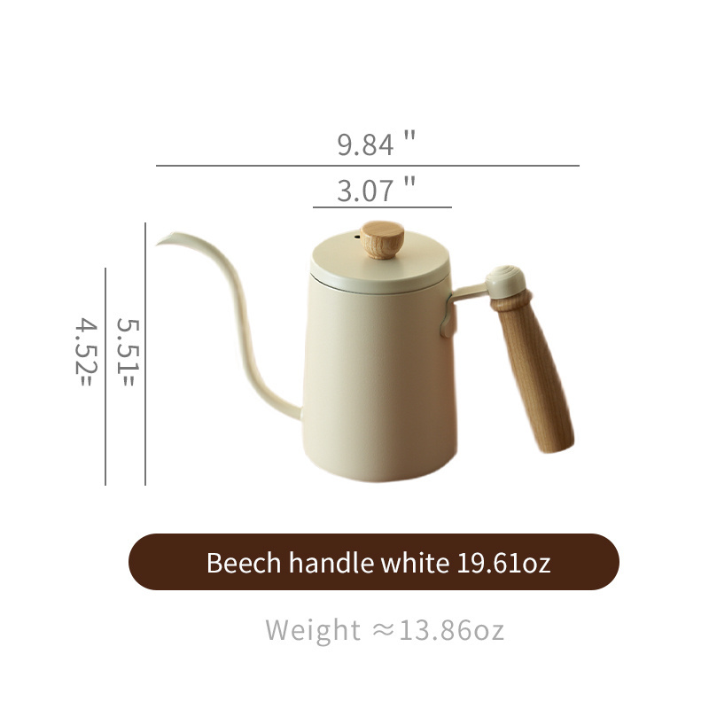 SIYUE 580ML white Barista 304 Stainless Steel Gooseneck Coffee Tea Kettle Wooden Handle Hand Brew Pour Over Drip Pot 2377