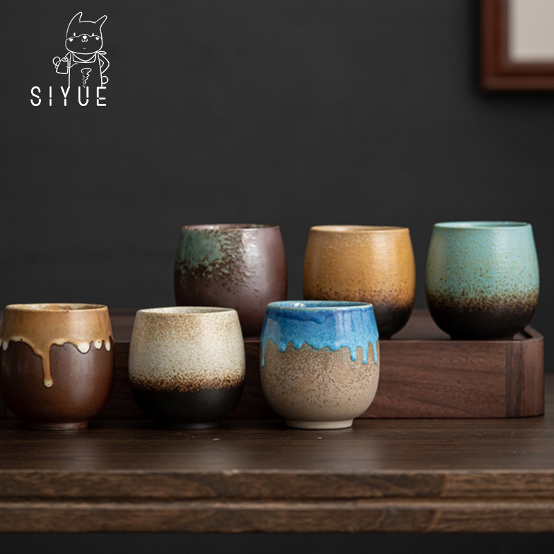 Siyue Glaze Coffee Tea Mug Cup Set Pottery Cup 9073 Stoneware Crackle Color Matte Ceramic Wholesale Custom Vintage 190-300ml