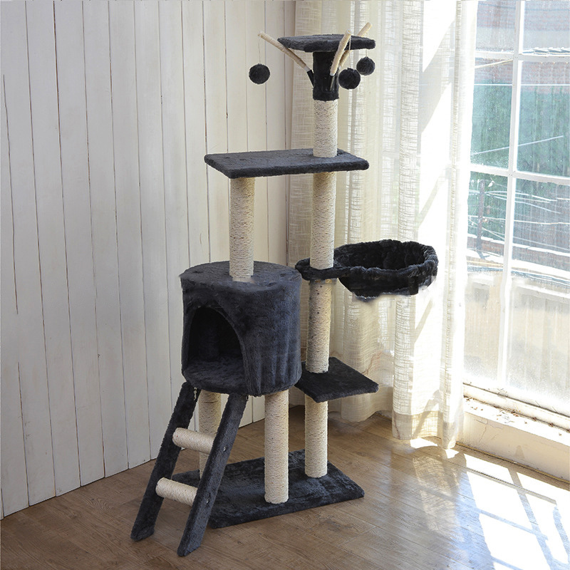 Multi-Level Scratcher Pet Condo Tree Cat Tower For Big Cats Solid Wood Cat Tree For Kittens