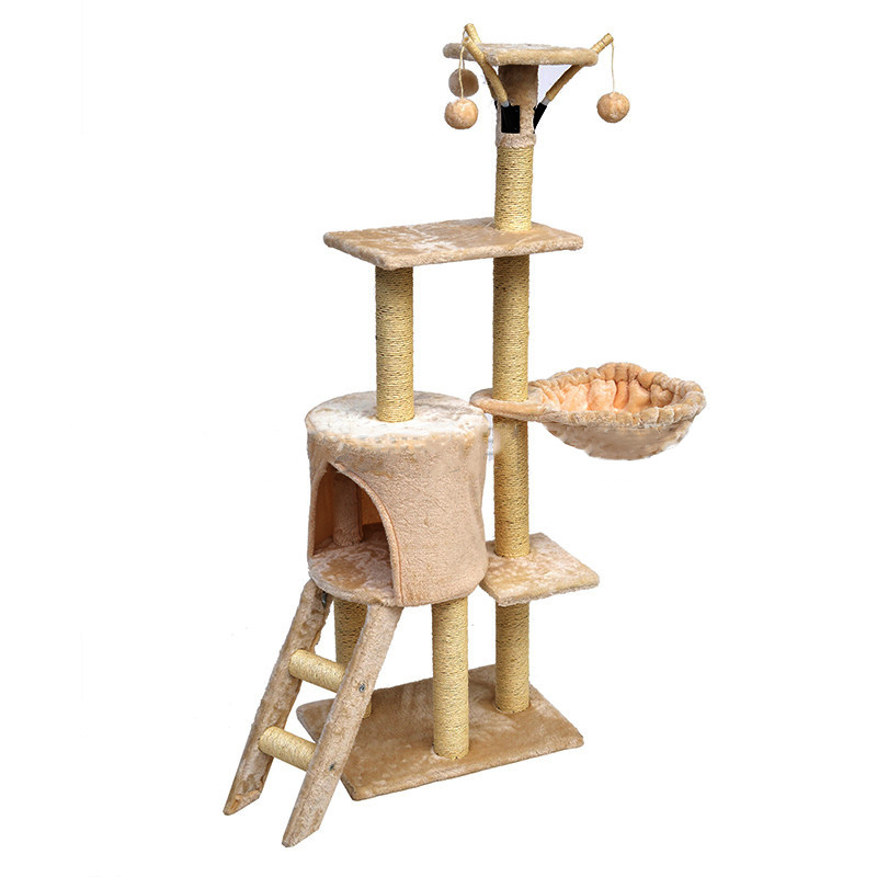 Multi-Level Scratcher Pet Condo Tree Cat Tower For Big Cats Solid Wood Cat Tree For Kittens