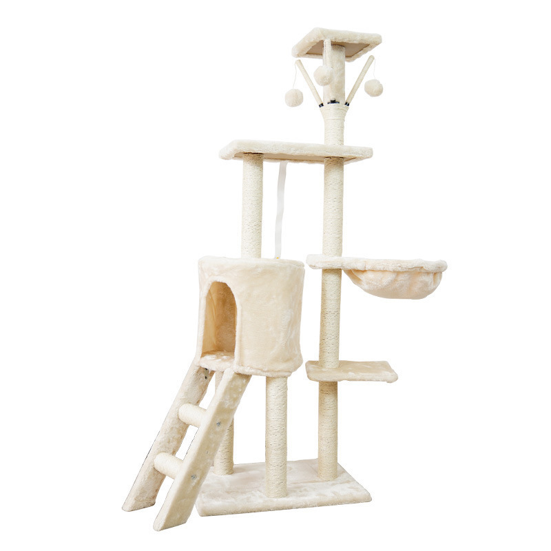 Multi-Level Scratcher Pet Condo Tree Cat Tower For Big Cats Solid Wood Cat Tree For Kittens