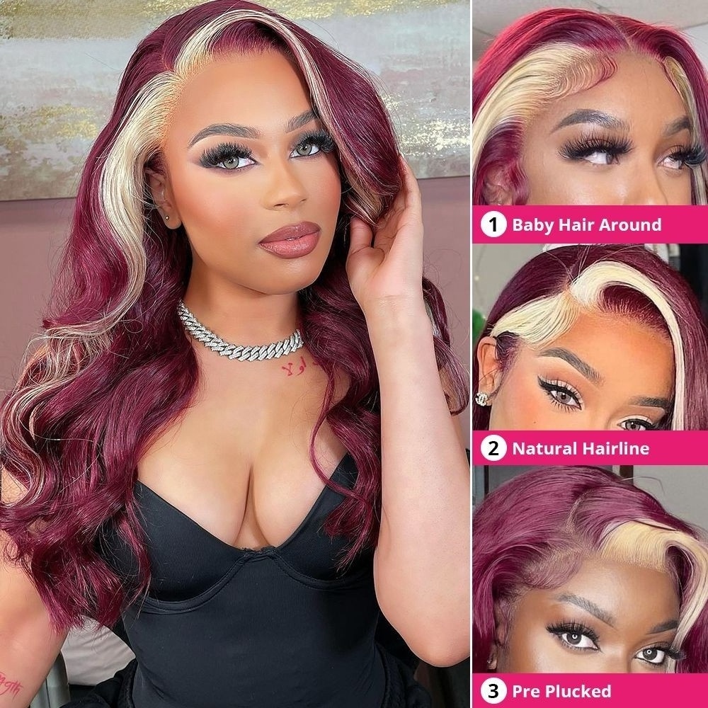 180% Density Body Wave Dark Pink with Blonde 613 Highlight Wig Human Hair 13x4 HD Lace 3d Most Expensive Human Hair Wigs