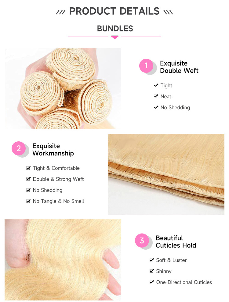 613 Blonde Human Hair Bundles Cuticle Aligned Wholesale Brazilian Human Hair Bundles Raw Mink Virgin Hair Vendors 10-40 Inch