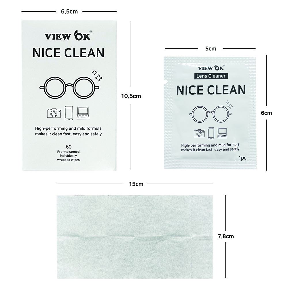 Nice Clean Lens Wipes Pre-moistened Individually Wrapped Wipes High Performing Formula Eyeglass Lens Cleaner Anti-Reflection