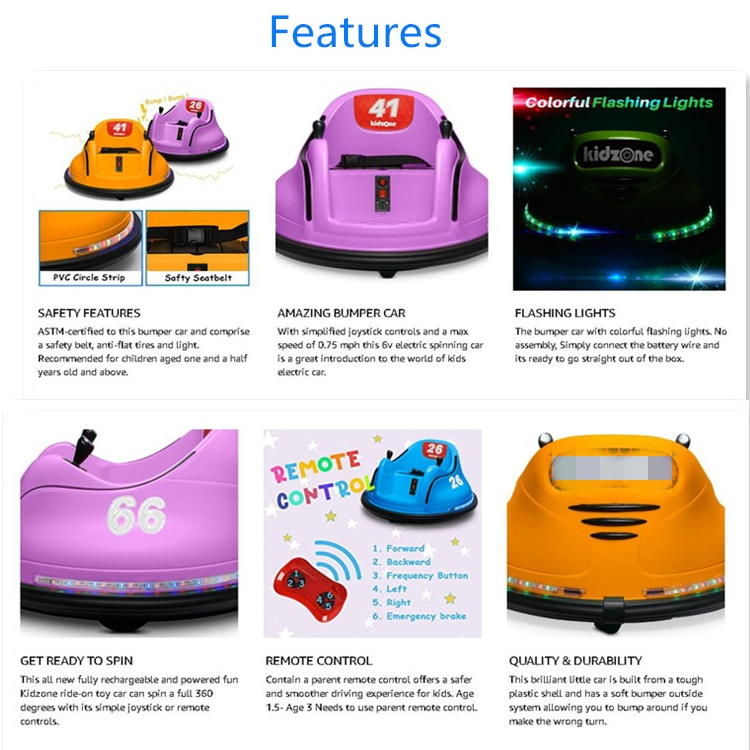 High Quality remote control plastic kids electric bumper cars Music 360 Spin baby electric bumper car LED Light  kids bumper car