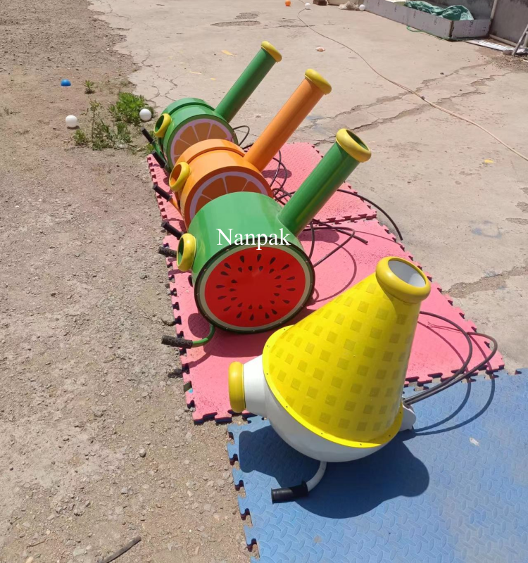 Cheap steel indoor equipment cute fruit design indoor ball blaster foam plastic soft play shooter play amusement park cannon gun